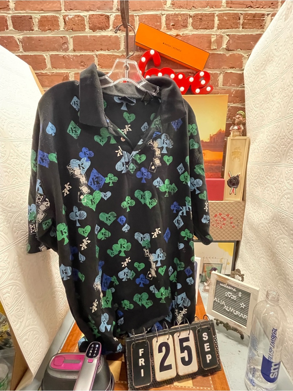 vintage Karl Kani polo shirt boasting an all-over playing card suits motif. It e